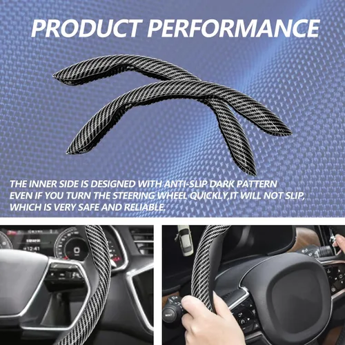 Miniatura 6 de 2 fundas de volante de fibra de carbono de ajuste universal, antideslizantes, protector segmentado para volante, accesorios interiores de automóvil