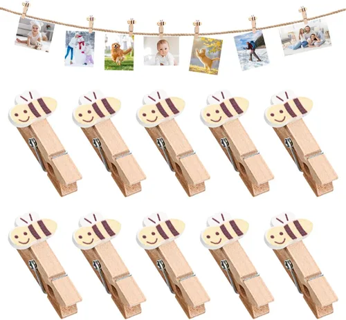 Miniatura 3 de ABOOFAN 50 pinzas para la ropa con cordel de madera con clips de fotos de abeja para colgar fotos, ropa, manualidades, artes al aire libre e