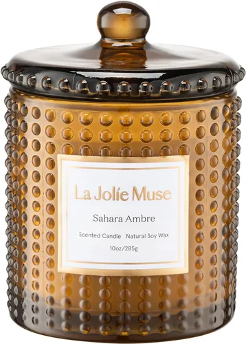 LA JOLIE MUSE Vela aromática de ámbar del Sahara | Bergamota, clavo y ámbar | Vela de soja de 10 onzas | Cera de soja natural | 55 horas de