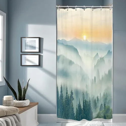 Miniatura 18 de Riyidecor - Cortina de ducha para baño pequeño de montaña, 36 pulgadas de ancho x 72 pulgadas de alto, verde, para RV, temática rústica, naturaleza