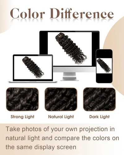 Miniatura 7 de Hetto - Extensiones de cabello humano onduladas con clip, color #2 castaño oscuro, extensiones de cabello humano natural para cabeza completa