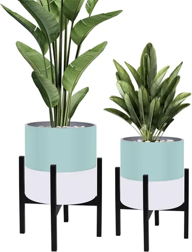 Miniatura 12 de Juego de 2 macetas con soportes, macetas de mediados de siglo para plantas de interior, macetas decorativas modernas para flores para balcón, Blanco