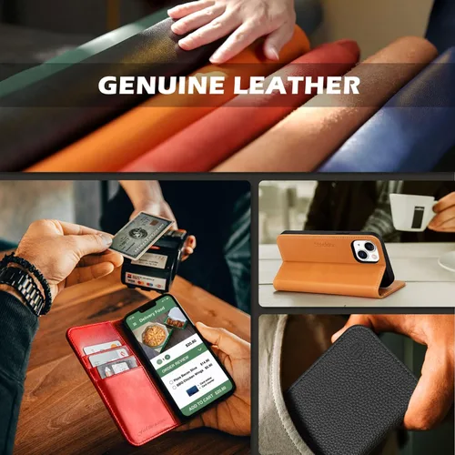 Miniatura 9 de SHIELDON Funda para iPhone 14 de 6.1", Funda tipo cartera de cuero genuino [Cierre magnético] [Ranuras para tarjetas con bloqueo RFID] [Soporte]