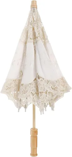 Toddmomy Sombrilla de encaje, paraguas decorativo de boda, sombrilla de encaje para novia, adorno para decoración de fotos, disfraz de dama (blanco)