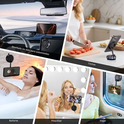 Miniatura 9 de Jikasho Soporte magnético para teléfono con succión al vacío, plegable y retráctil, soporte de teléfono con ventosa manos libres