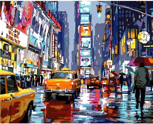QUITEDEW Kit de pintura por números para adultos, Times Square para adultos, kits de pintura por números, paisaje de calle, pintura cuadrada de