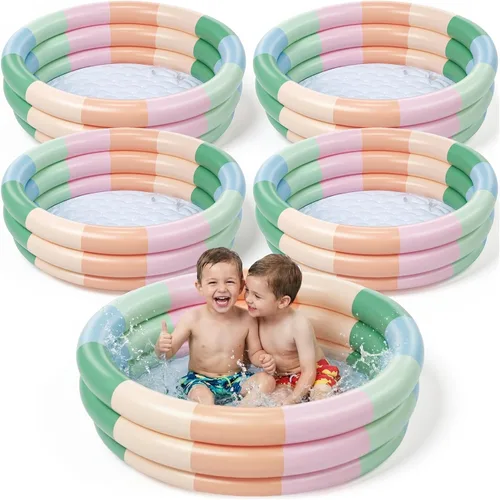 Miniatura 11 de VioraWhite Paquete de 4 piscinas inflables para niños pequeños de 48 x 10 pulgadas, color turquesa, piscina pequeña de 3 anillos redondos