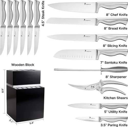Miniatura 2 de Kangdelun Juego de cuchillos de cocina ultra afilados de 15 piezas con bloque de madera