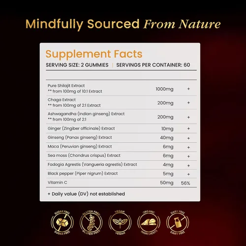 Miniatura 2 de Gomitas Shilajit doradas de 60 unidades para hombres y mujeres – 3000 mg 10 en 1 mezcla del Himalaya con ácido fúlvico, más de 85 minerales traza
