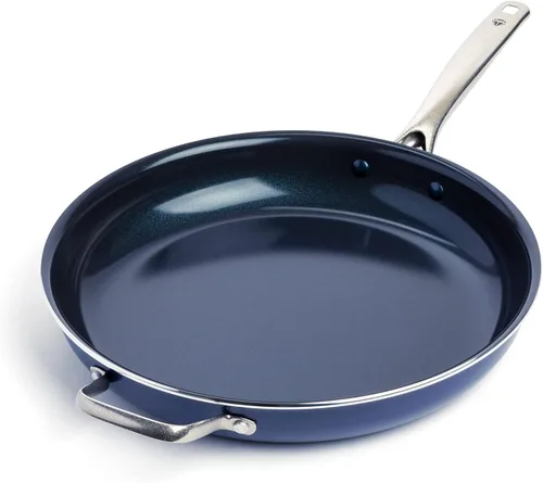 Blue Diamond - Sartén antiadherente de 14 pulgadas, sartén familiar de cerámica sin PFAS, sartén jumbo con mango ayudante, sartén antiadherente con