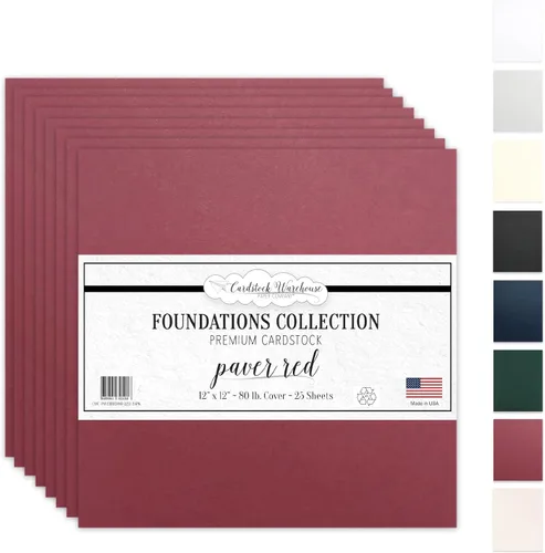 Cardstock Warehouse Foundations - Pavimentador rojo burdeos, 12 x 12 pulgadas, 80 libras, 7.58 oz/m², 100% papel de cartulina reciclado, 25 hojas