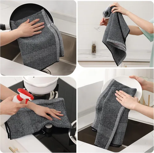 Miniatura 6 de Mordimy Paquete de 6 paños de cocina de alta calidad (18 x 28 pulgadas, negro), toalla de mano grande de algodón, paños planos y de rizo para secar