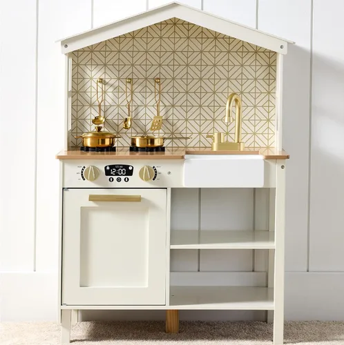 Miniatura 13 de Best Choice Products - Set de cocina de madera de juguete, juego de simulación para niños con almacenamiento de juguetes, perillas con clic
