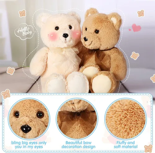 Miniatura 3 de HyDren 2 juguetes de peluche de osos de 18 pulgadas, regalo para novia, oso de peluche con lazos rellenos para cumpleaños, boda, fiesta