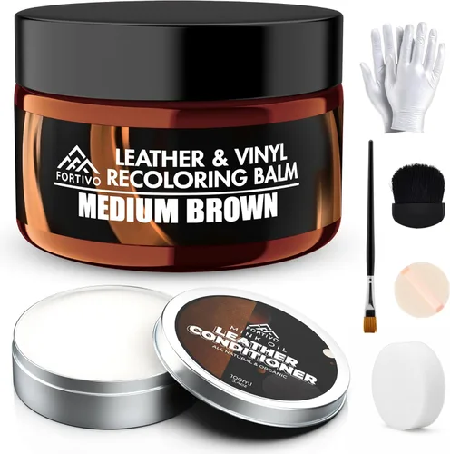 Miniatura 6 de FORTIVO Bálsamo de cuero con aceite de visón, kit de reparación de sofá, tinte para cuero y restaurador para muebles, color negro