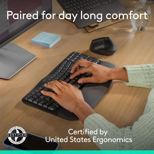 Miniatura 3 de Logitech Wave Keys & Lift - Combo ergonómico de teclado y mouse inalámbricos, con reposamanos acolchado, fácil de cambiar, Bluetooth, para sistema