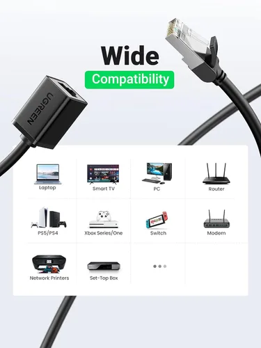 Miniatura 4 de UGREEN Cable de extensión Ethernet Cat6, extensor de cable LAN Cat 6 RJ45, cable de conexión de red tipo patch macho a hembra, conector para módem