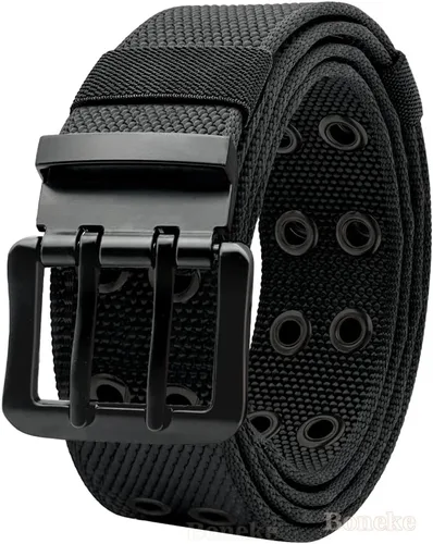Miniatura 7 de Nylon Webbing Double Grommet Belt for Mens, 126cm Adjustable Canvas Belts Vintage Black Buckle Punk Style Unisex