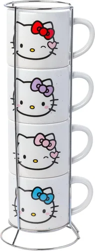 Silver Buffalo Sanrio Hello Kitty Faces and Hearts - Juego de tazas de cerámica (4 unidades), 10 onzas