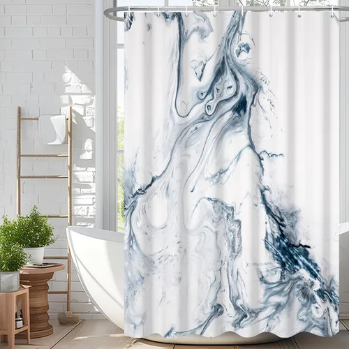 Miniatura 63 de Cortina de ducha abstracta de mármol negro gris y dorado con grietas, cortina de baño moderna ombre impresa, cortina impermeable y lavable de tela
