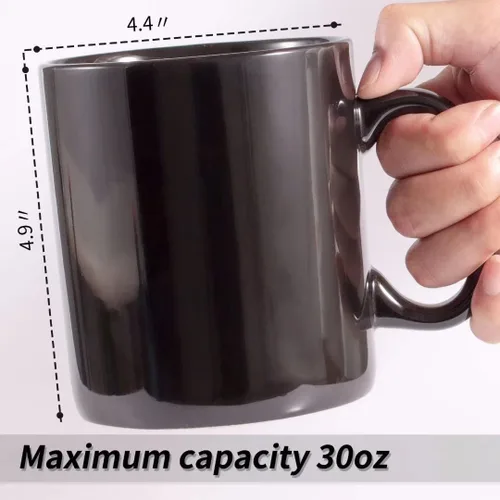 Miniatura 3 de BYCNZB Juego de 2 tazas de café de cerámica súper grandes de 30 onzas (negro)