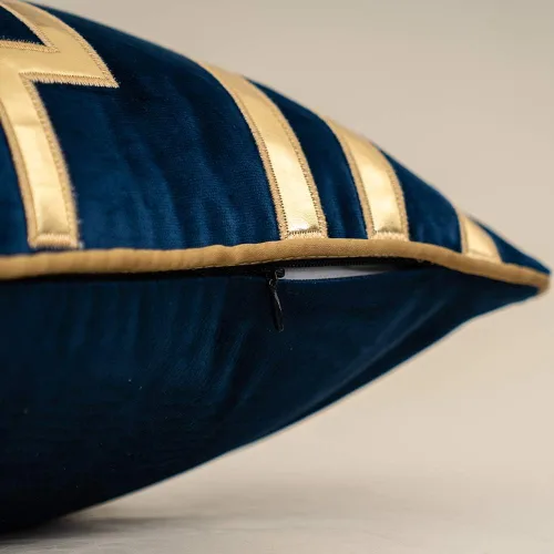 Miniatura 6 de Funda para cojín Alerfa de 18x18 pulgadas, de cuero dorado con rayas, azul marino, lujosa, geométrica, bordada, de terciopelo, decorativa para sofá