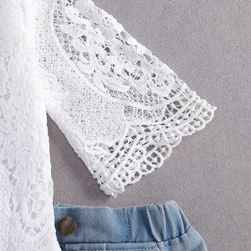 Miniatura 5 de Ropa de bebé para niña, conjunto de ropa de encaje, top+jeans