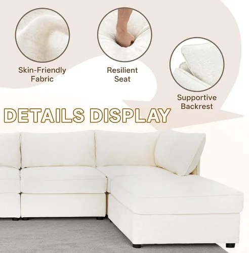 Miniatura 6 de 95.5" Sofá seccional modular de chenilla con almacenamiento oculto, sofá cama convertible en forma de L y U, sofá seccional moderno de 6 plazas