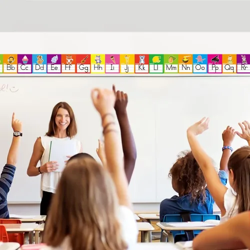 Miniatura 5 de OUNENO Juego de tablero de letras del alfabeto ABC Línea de números 0-20 para decoración de pared de preescolar, jardín de niños, primaria