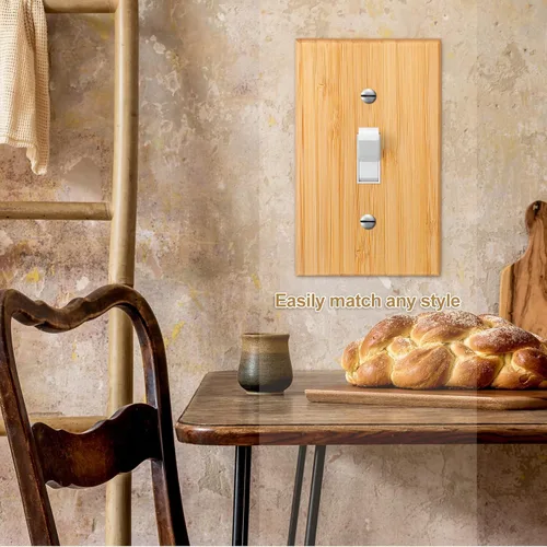 Miniatura 7 de Pinkunn 10 piezas de placa de interruptor de luz de madera maciza, cubiertas de salida de madera de bambú, placa decorativa de pared para el hogar