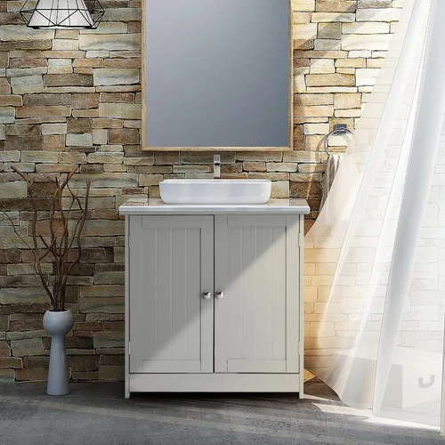 Miniatura 6 de VINGLI Armario de baño para debajo del fregadero, fregadero de pedestal, organizador de almacenamiento independiente con 2 puertas, estante