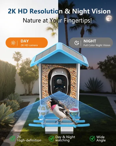 Miniatura 4 de Comedero inteligente para pájaros con cámara, video HD 2K, IA identifica especies de pájaros alimentado por energía solar, videos de captura