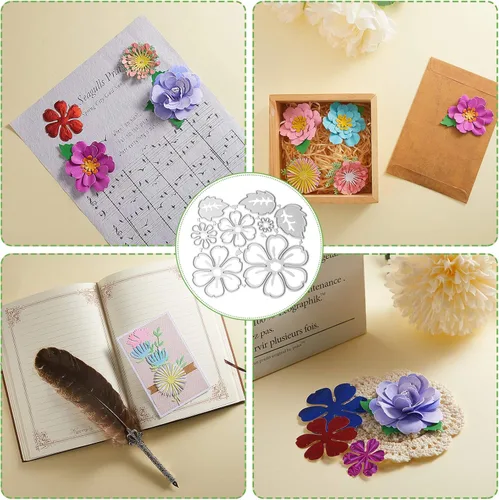 Miniatura 6 de 2 juegos de troqueles de corte de metal con estampado de flores, hojas de flores, 14 estilos, plantillas 3D troqueladas para manualidades, álbumes