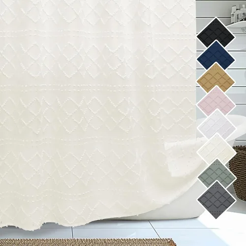 Lecloud - Cortina de ducha pequeña color beige, 36 x 72 pulgadas, moderna, con diseño acolchado, a cuadros, a rayas, tamaño para cabina, decoración