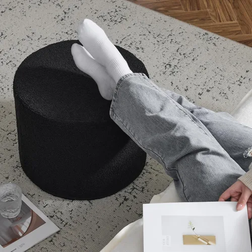 Miniatura 5 de Bezseller Soft Boucle Puf otomano, cómodo reposapiés, relleno de espuma completa para sala de estar, dormitorio, comodidad ligera y encantador, Negro