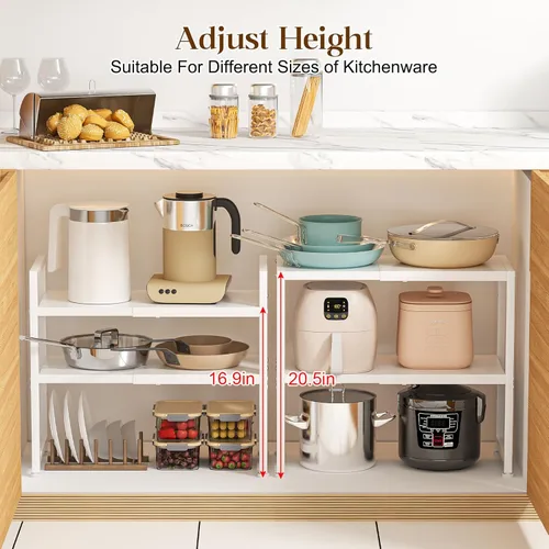 Miniatura 6 de Estante de almacenamiento de cocina expandible de 2 niveles, estantería de metal resistente de 150 libras para electrodomésticos pequeños, estantes