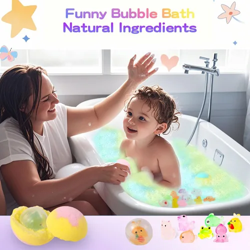 Miniatura 4 de Bombas de baño para niños, juguete de baño Bubble Buddies, bombas de baño naturales para niños con mega burbujas y sorpresa en el interior, sorpresa