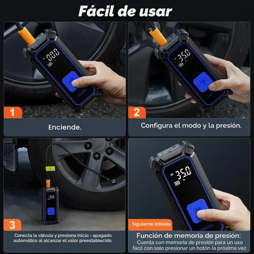 Miniatura 10 de OlarHike Compresor de aire portátil sin cables, inflador de neumáticos de 150 PSI de doble potencia - 5400 mAh y 12 V CC, bomba de aire para 2-Azul