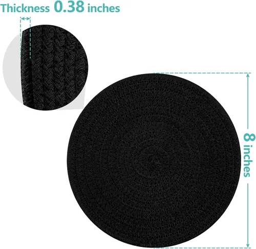 Miniatura 3 de Salvamanteles para platos calientes, ollas y sartenes, almohadillas calientes de 8 pulgadas, 5 piezas, soportes para ollas para cocina, tapete Negro