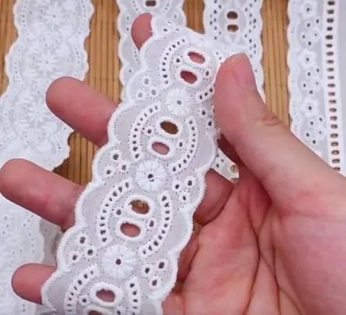 Miniatura 5 de Cinta de encaje de algodón con ojales blancos de 7 yardas, lazo bordado festoneado para manualidades de costura, vestidos, muñecas/mascotas