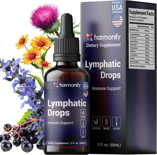 Gotas de drenaje linfático de 2 fl oz (2.0 fl oz), mezcla natural con saúco, raíz de bardana, diente de león y equinácea | Herbal Support
