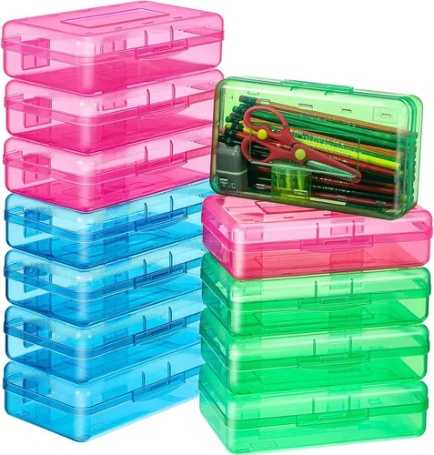 Fainne 24 unidades de cajas de lápices para la escuela, caja de lápices de plástico transparente grande, caja de crayones de plástico a granel,