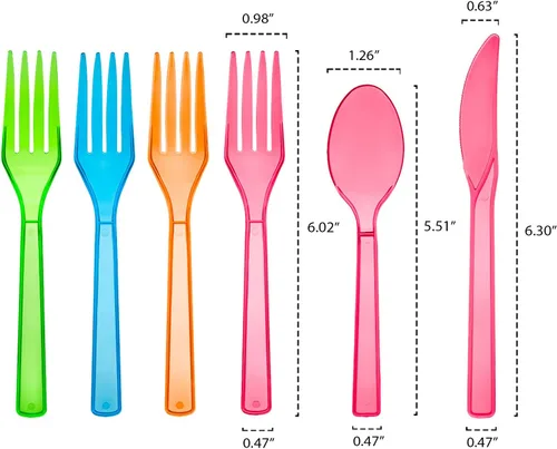 Miniatura 2 de Party Essentials Paquete combinado de cubiertos de plástico duro, 64 ajustes de lugar, varios colores de neón, N124890-4,192