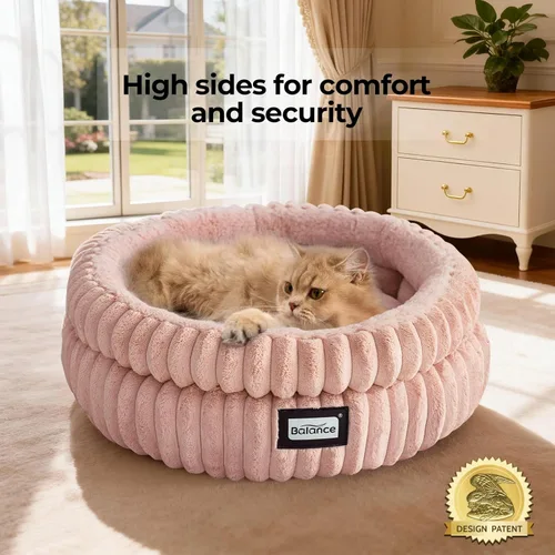 Miniatura 2 de BALANCE Cama para gatos, cama redonda lavable para gatos de interior, cama de felpa súper suave de piel sintética para cachorros y gatitos con parte