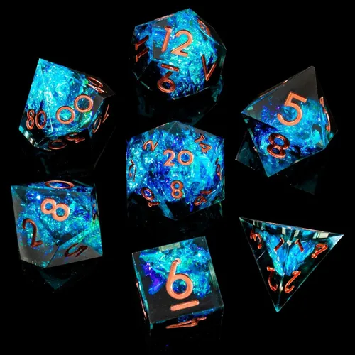 Miniatura 9 de Juego de dados DND de borde afilado de 8 piezas (extra D20) para Calabozos y Dragones – 2 D20 D4 D6 D8 D10 D12 D10% – Dados de resina poliédrica