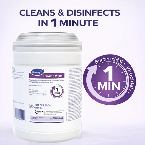 Miniatura 5 de Oxivir Diversey 1 100850923 - Toallitas desinfectantes de limpieza, prehumedecidas con peróxido de hidrógeno acelerado AHP, sin perfume, 160