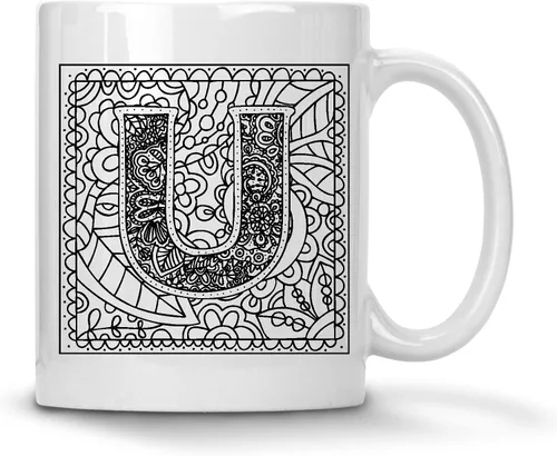 Miniatura 18 de Alankathy Mugs Taza de café monograma, 11 oz, color blanco (A)