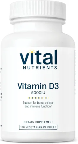 Vital Nutrients Vitamina D 5000 UI - Suplemento de vitamina D3 - Huesos, dientes, músculos* - Función celular e inmune - Absorción de calcio - Sin