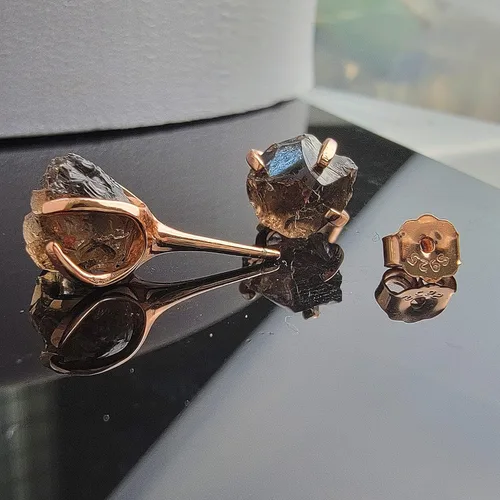 Miniatura 114 de Aretes de piedra preciosa natural en bruto con oro rosa sobre plata de ley 925, 6 a 0.276 in, regalo de piedra de nacimiento de calidad genuina