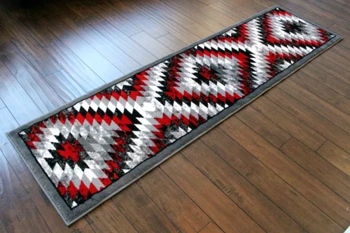 Miniatura 8 de Masada Rugs, Stephanie Collection - Alfombra de área del suroeste de nativos americanos, diseño desgastado 1106 rojo, gris, blanco y negro